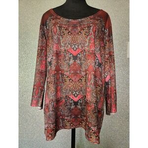 NWT - Jane Ashley Butterfly Paisley Rhinestone 3/4 Sleeve Top Red, Pink, XL 1X